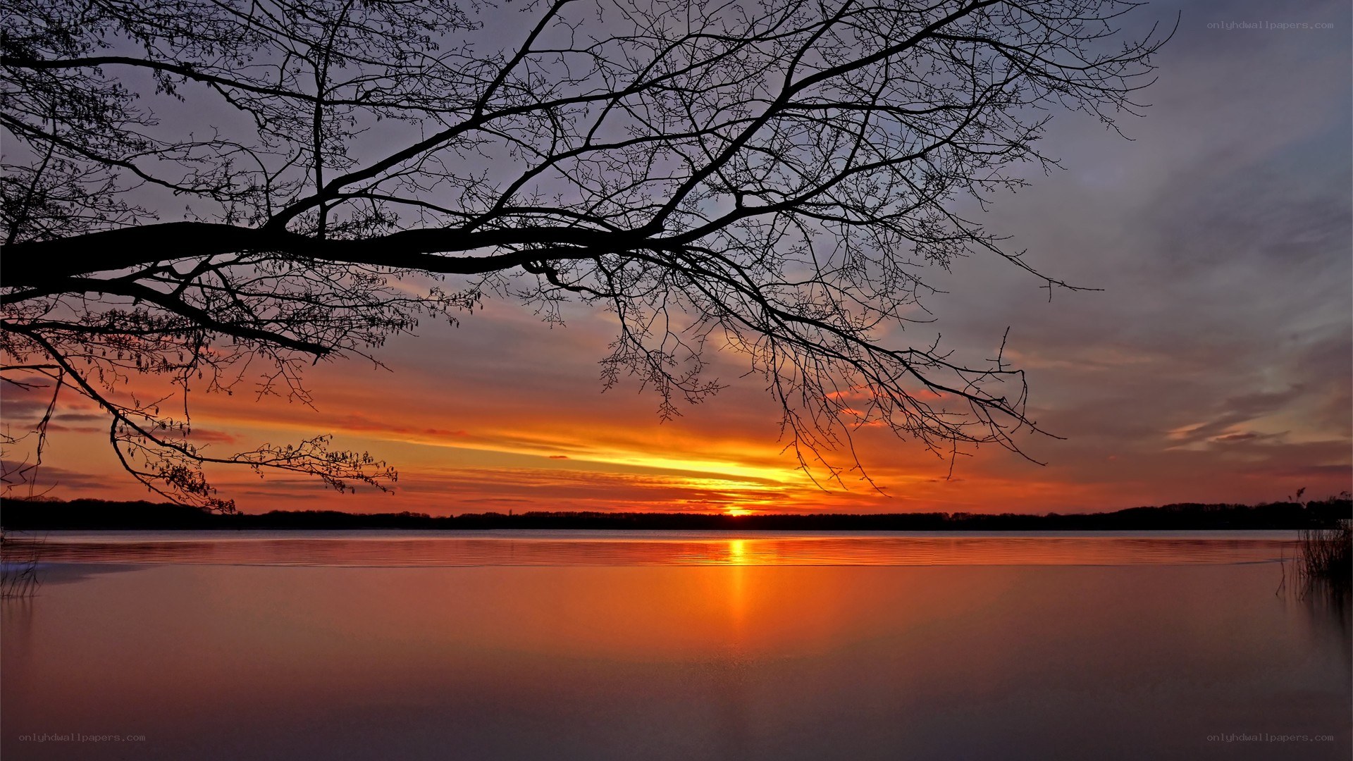 Sunset over a calm lake