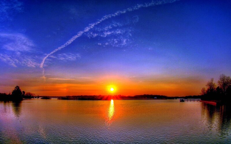 Sunset over a calm lake