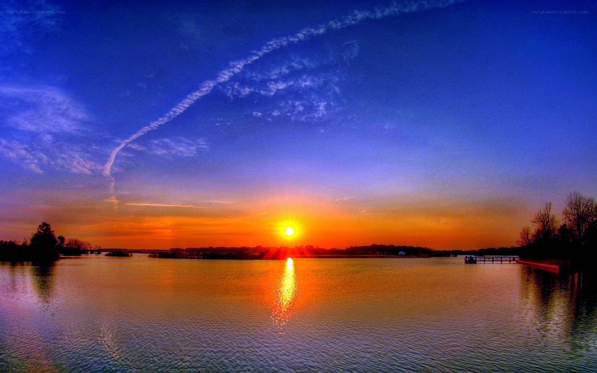 Sunset over a calm lake