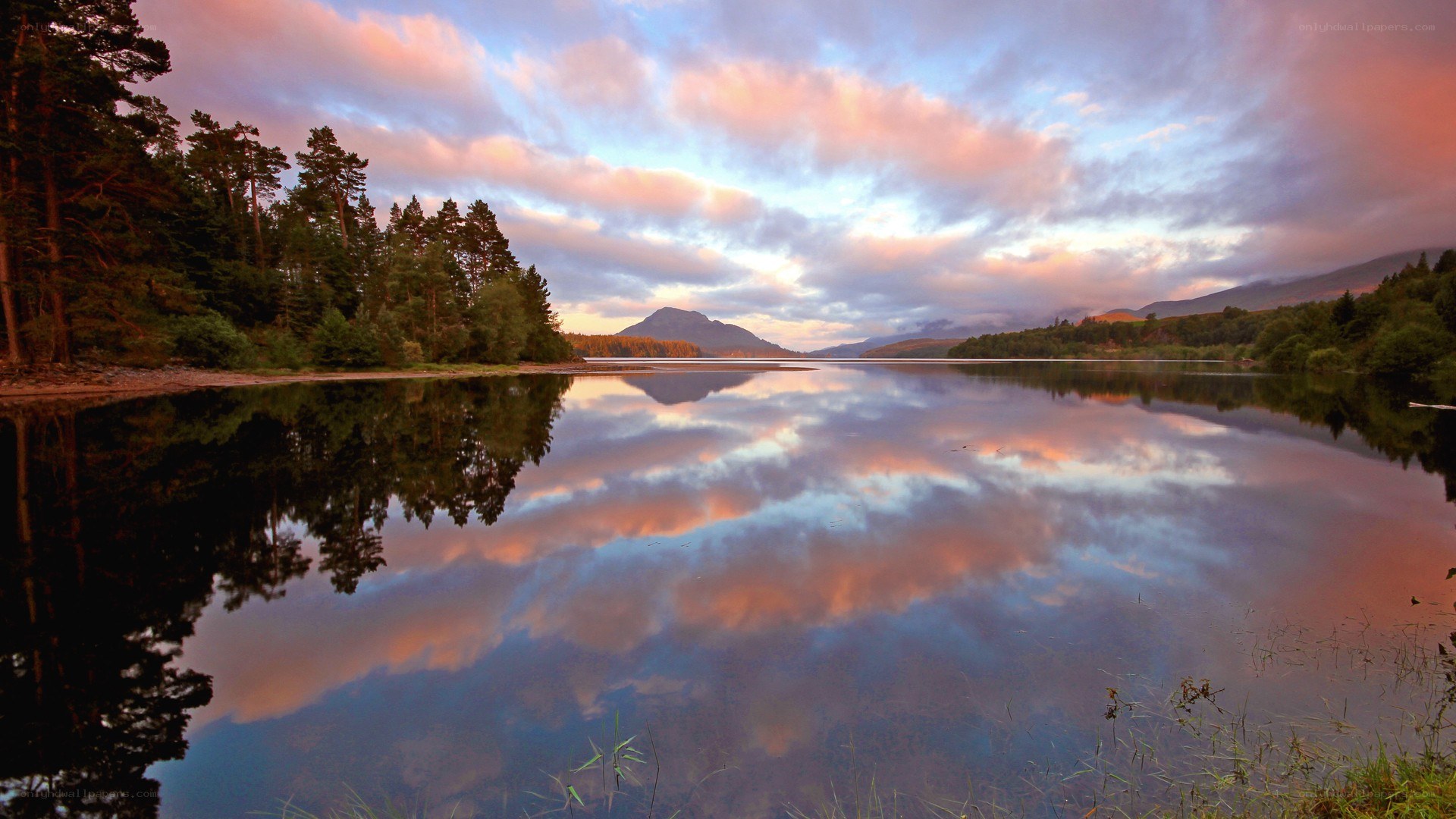 Sunset over a calm lake