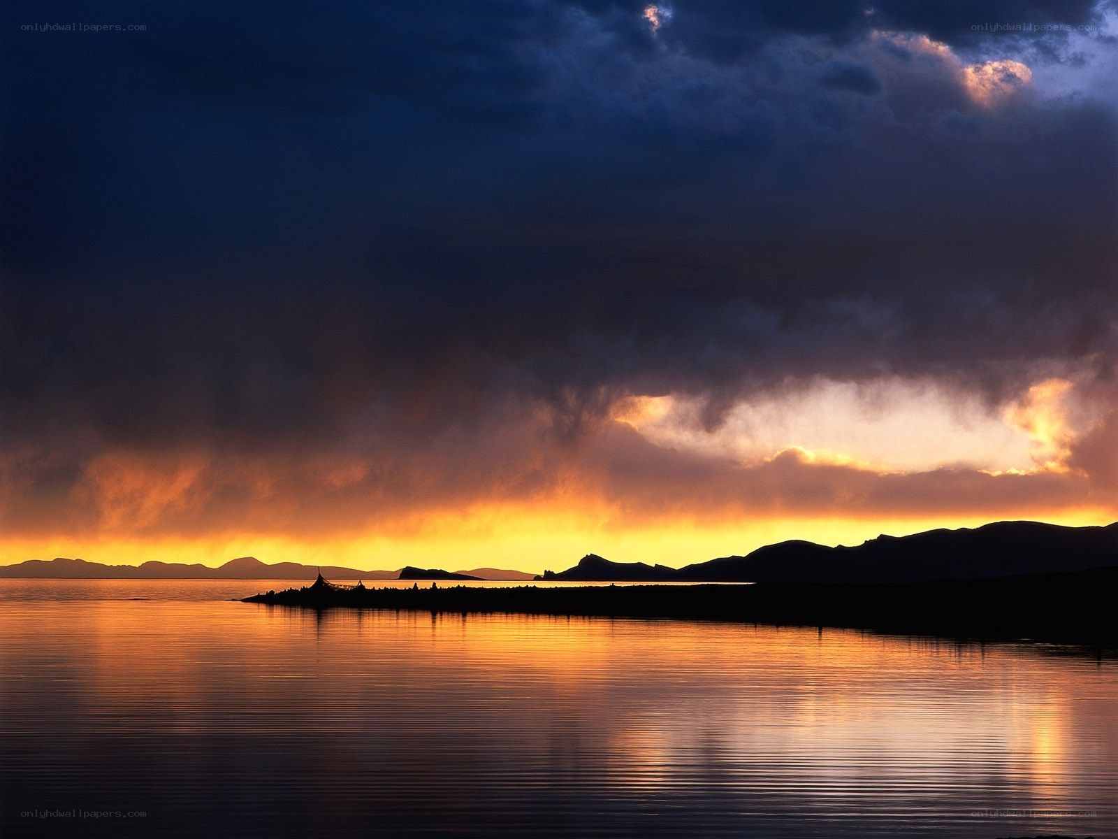 Sunset over a calm lake