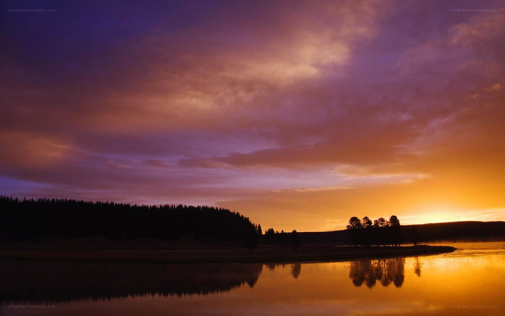 Sunset over a calm lake