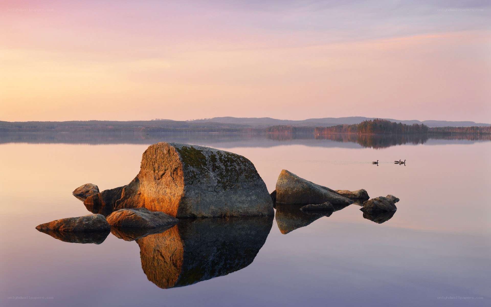 Sunset over a calm lake