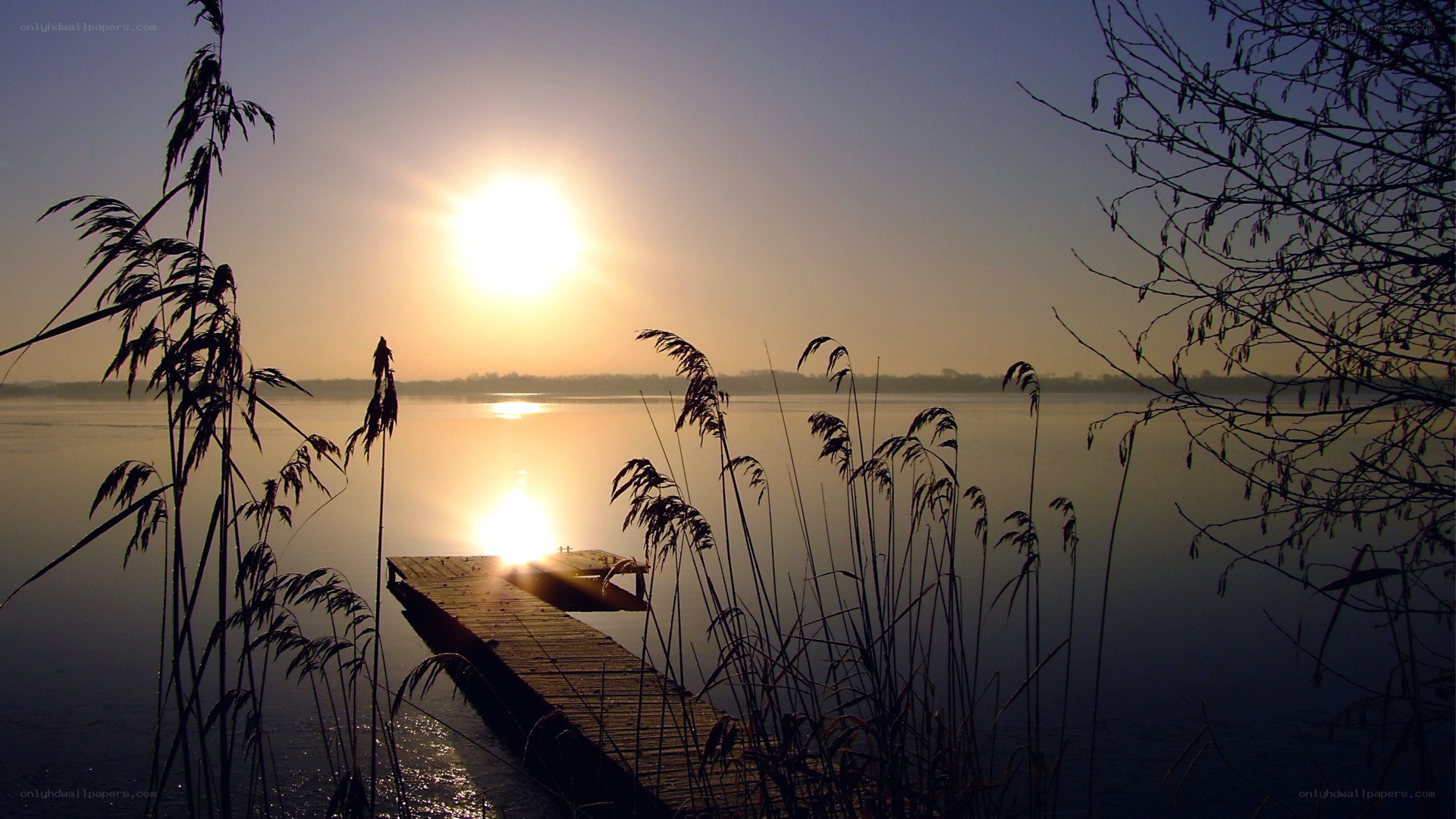 Sunset over a calm lake