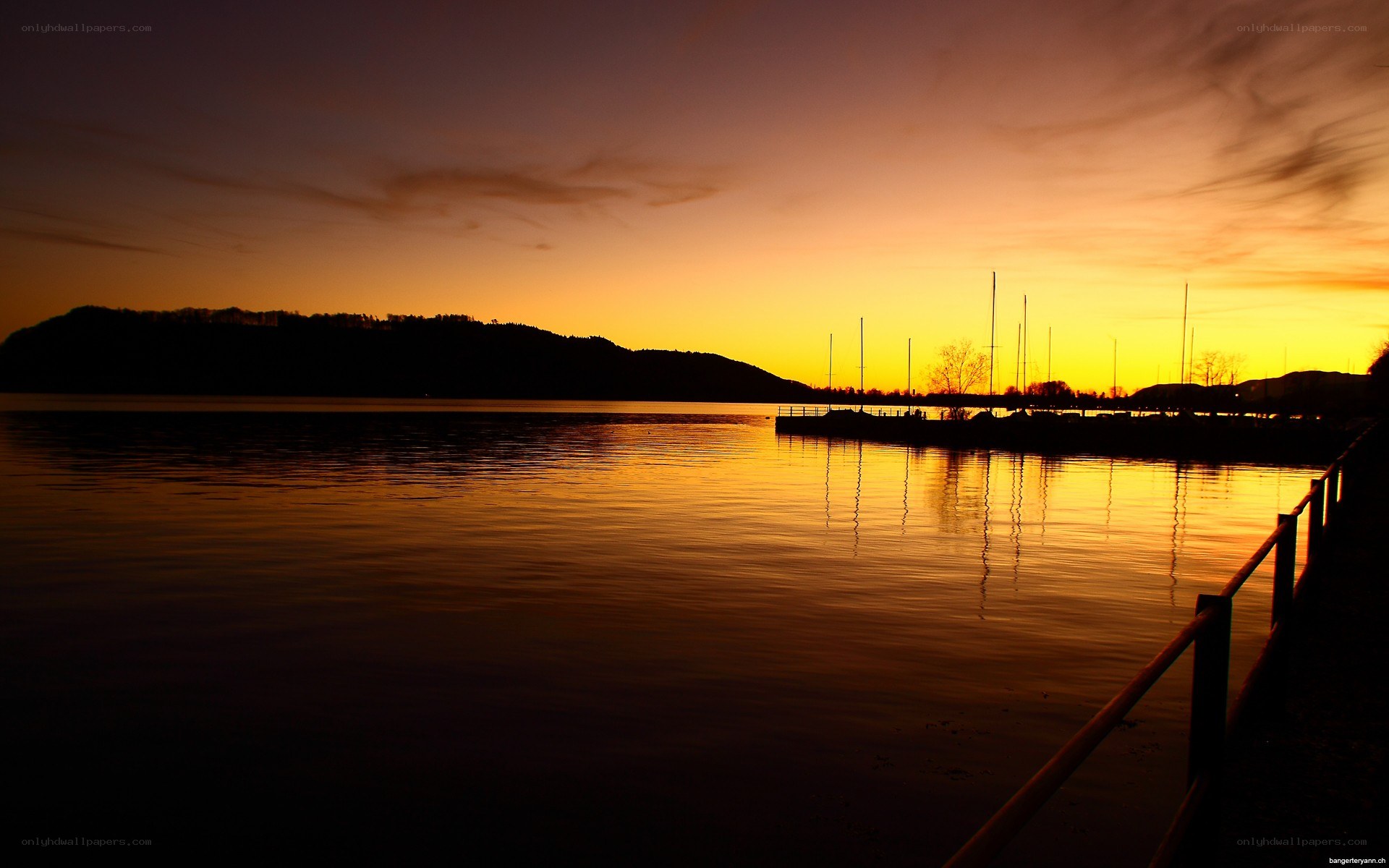 Sunset over a calm lake
