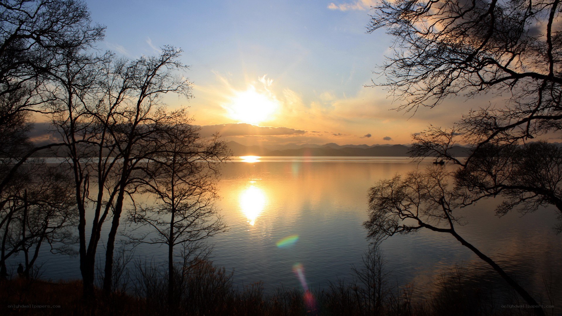 Sunset over a calm lake