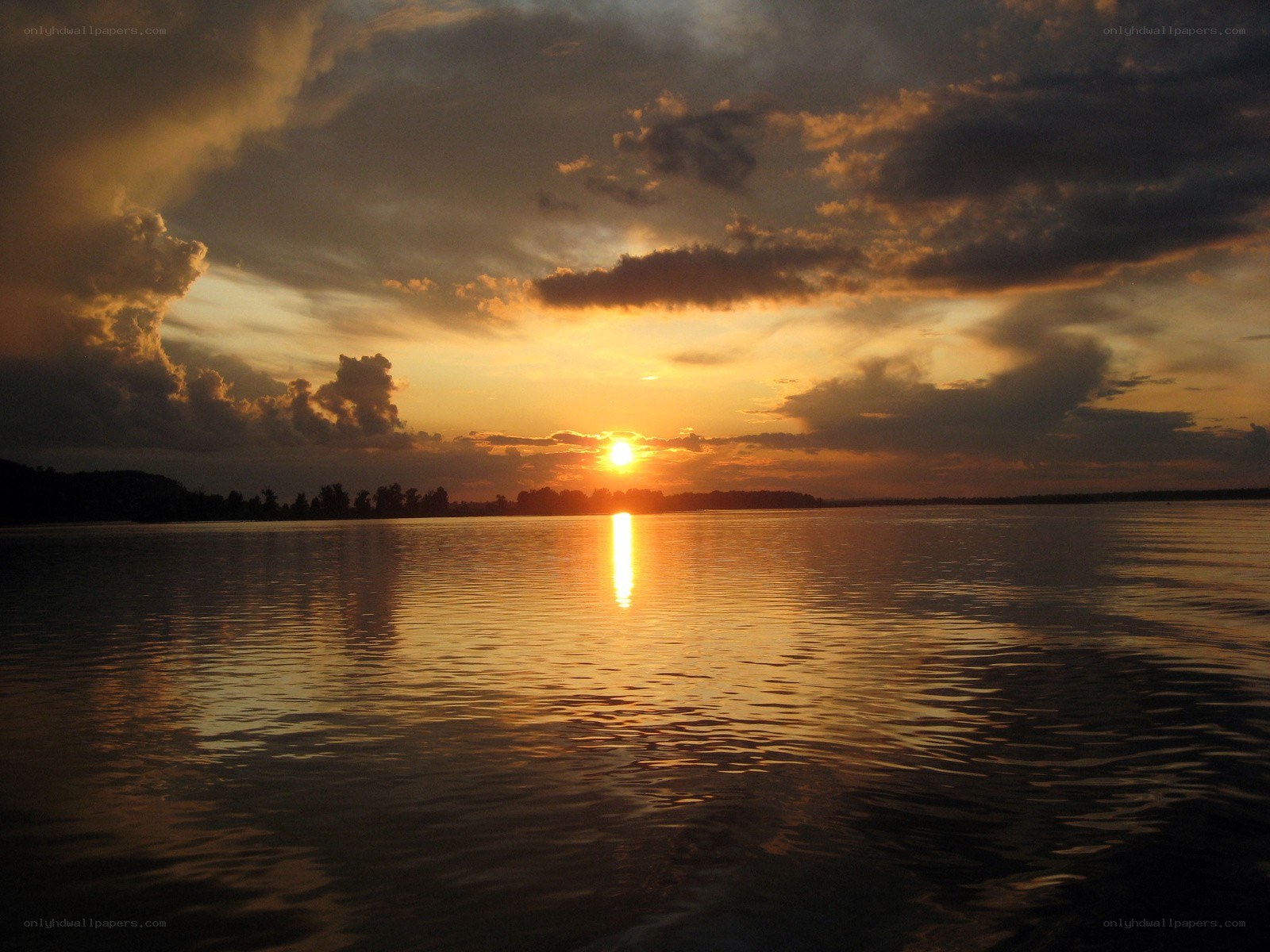 Sunset over a calm lake