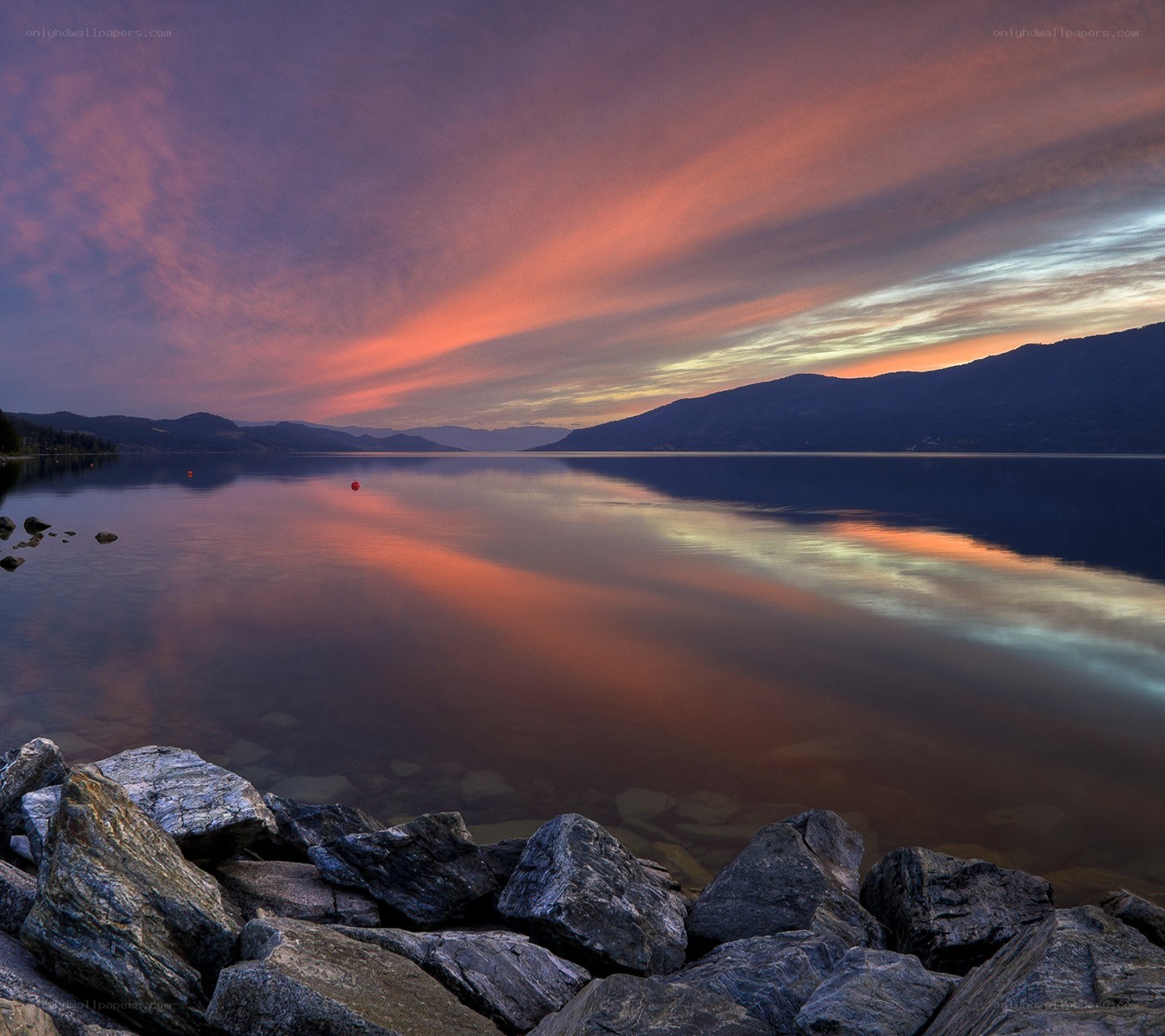 Sunset over a calm lake