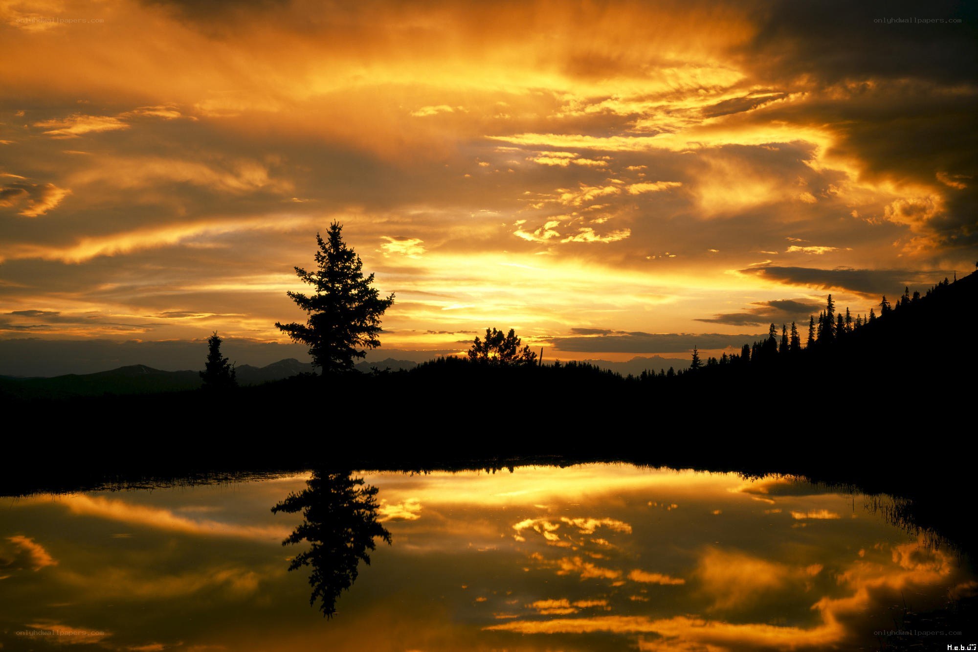 Sunset over a calm lake