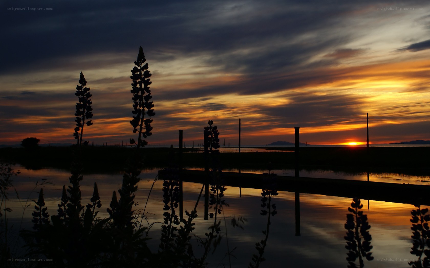 Sunset over a calm lake