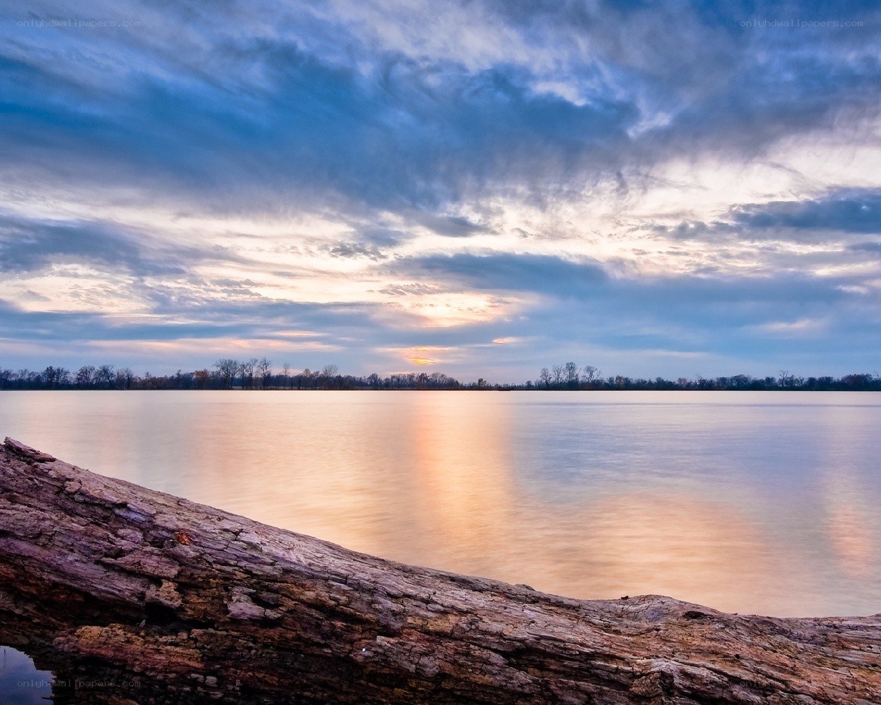 Sunset over a calm lake