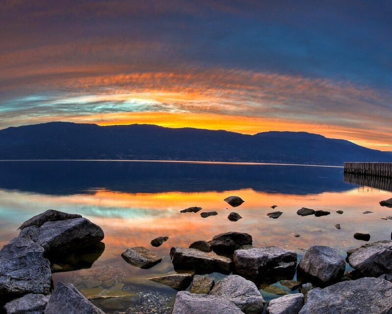 Sunset over a calm lake