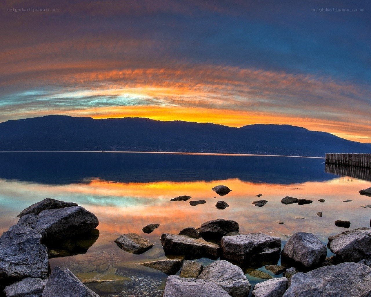 Sunset over a calm lake