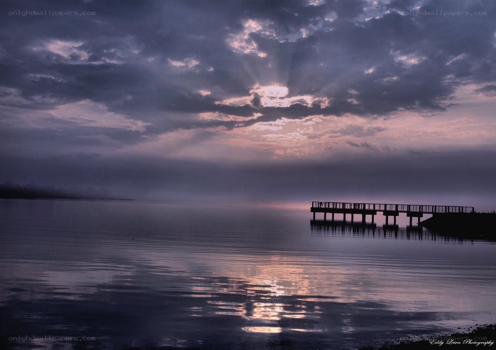 Sunset over a calm lake