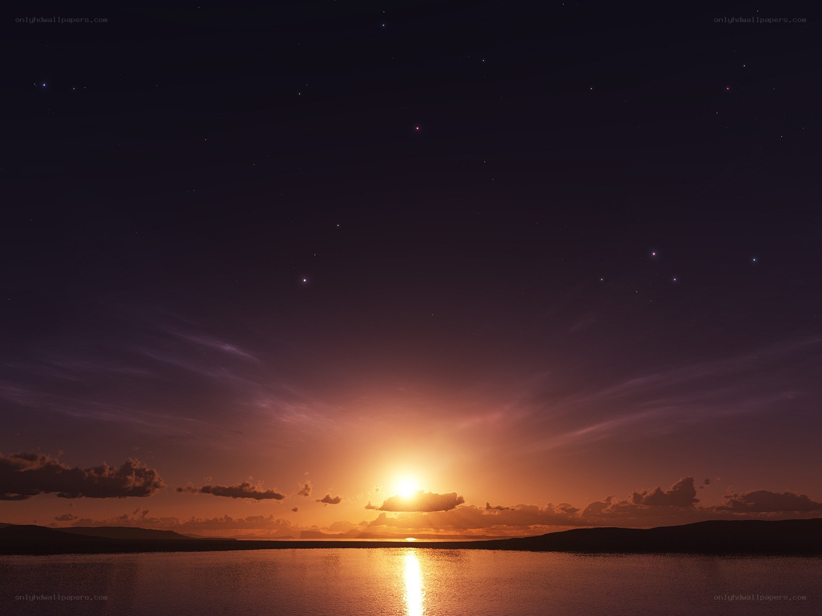 sunset over a calm lake