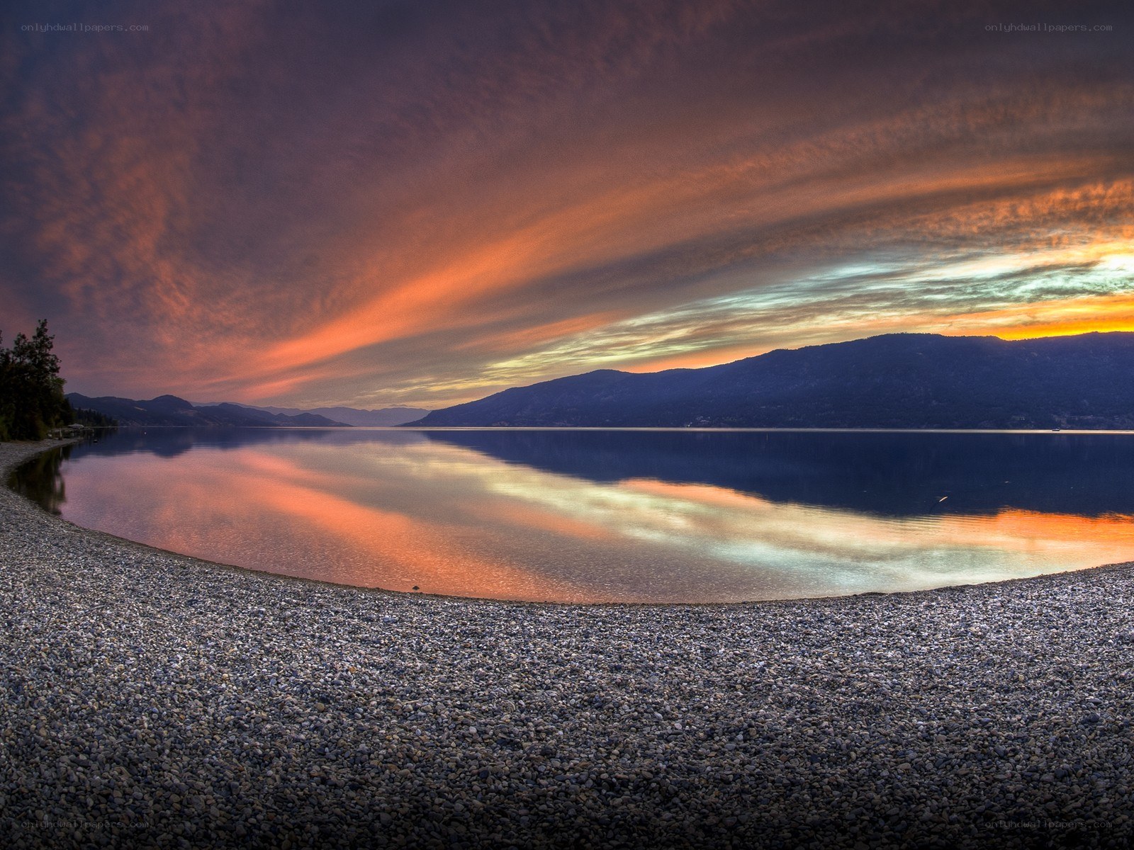 Sunset over a calm lake