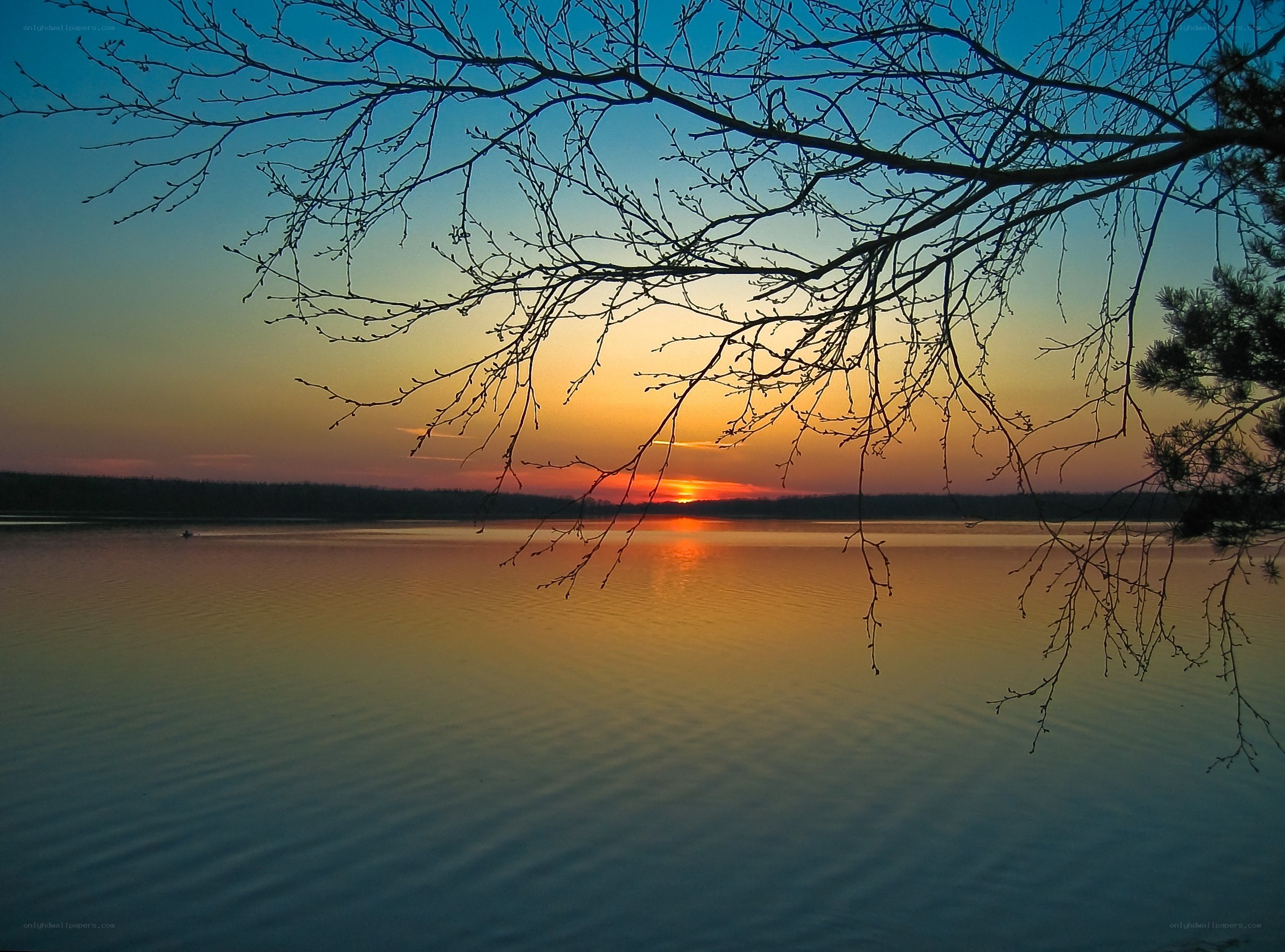 Sunset over a calm lake