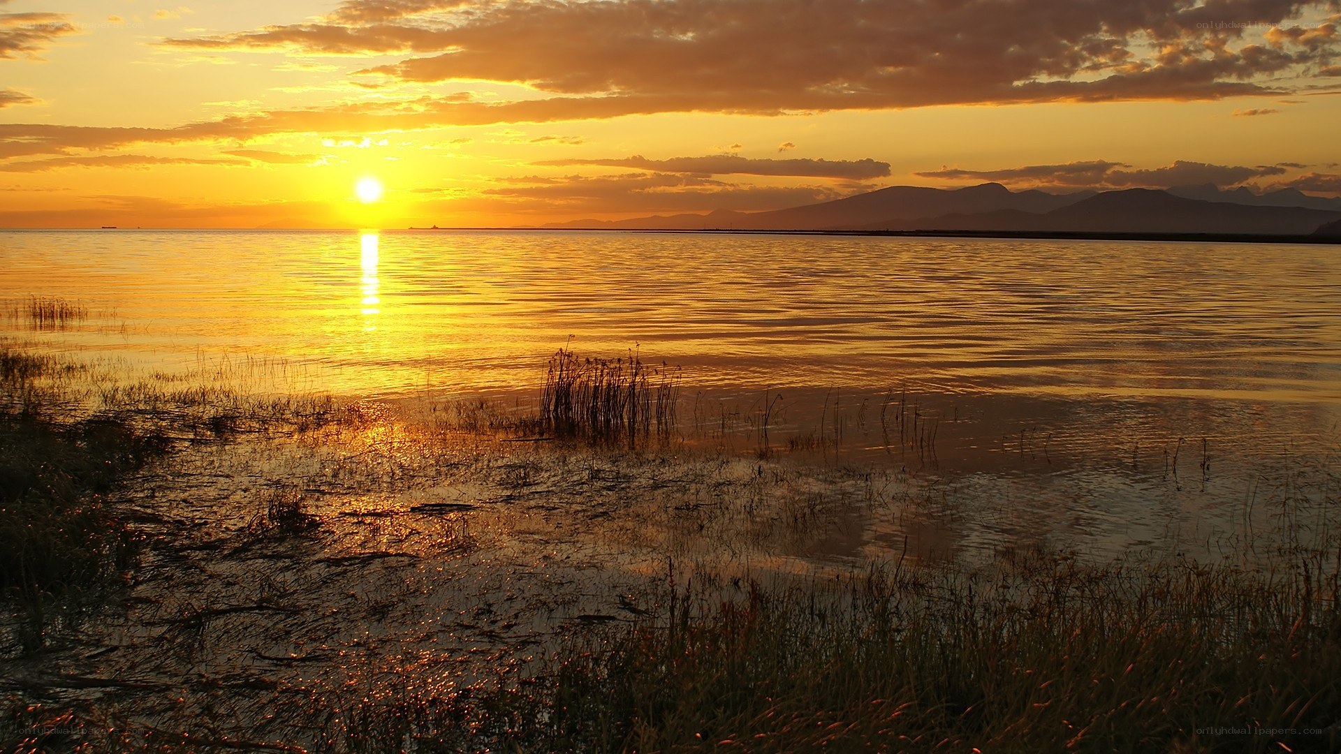 Sunset over a calm lake