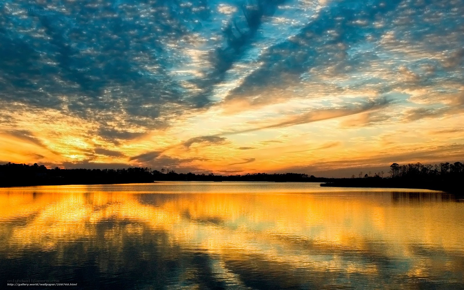 Sunset over a calm lake