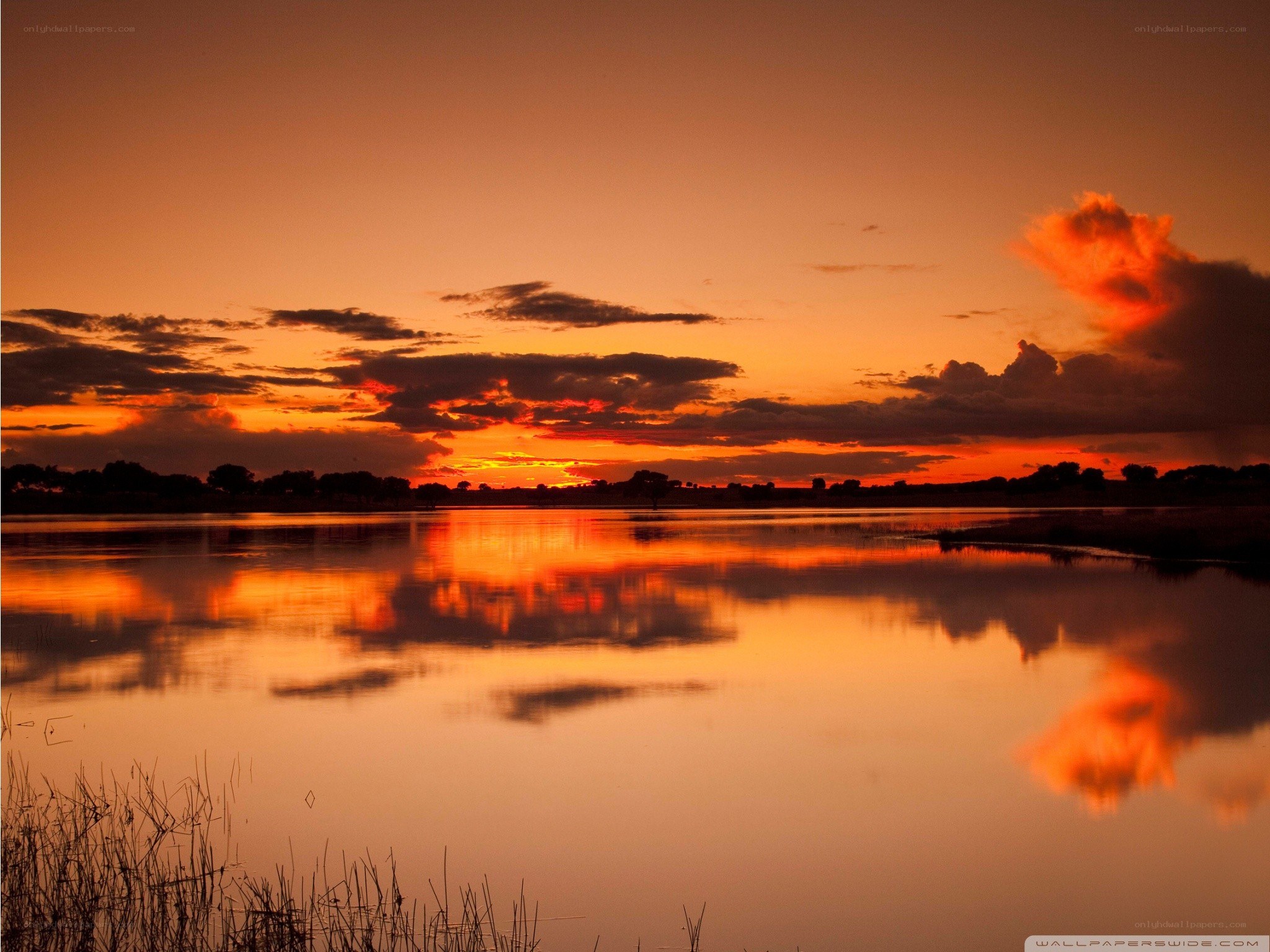Sunset over a calm lake