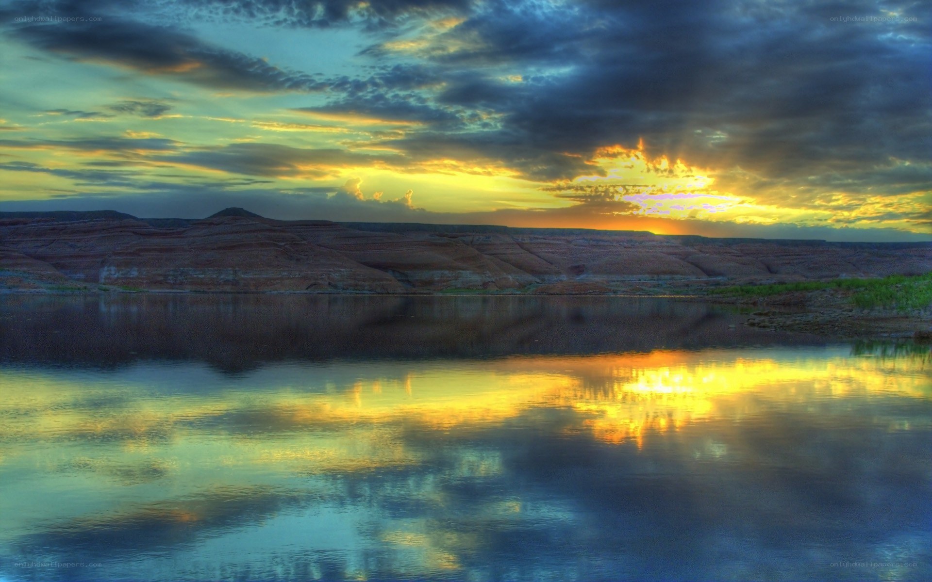 Sunset over a calm lake