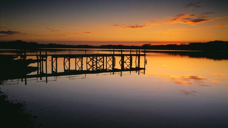 sunset over a calm lake