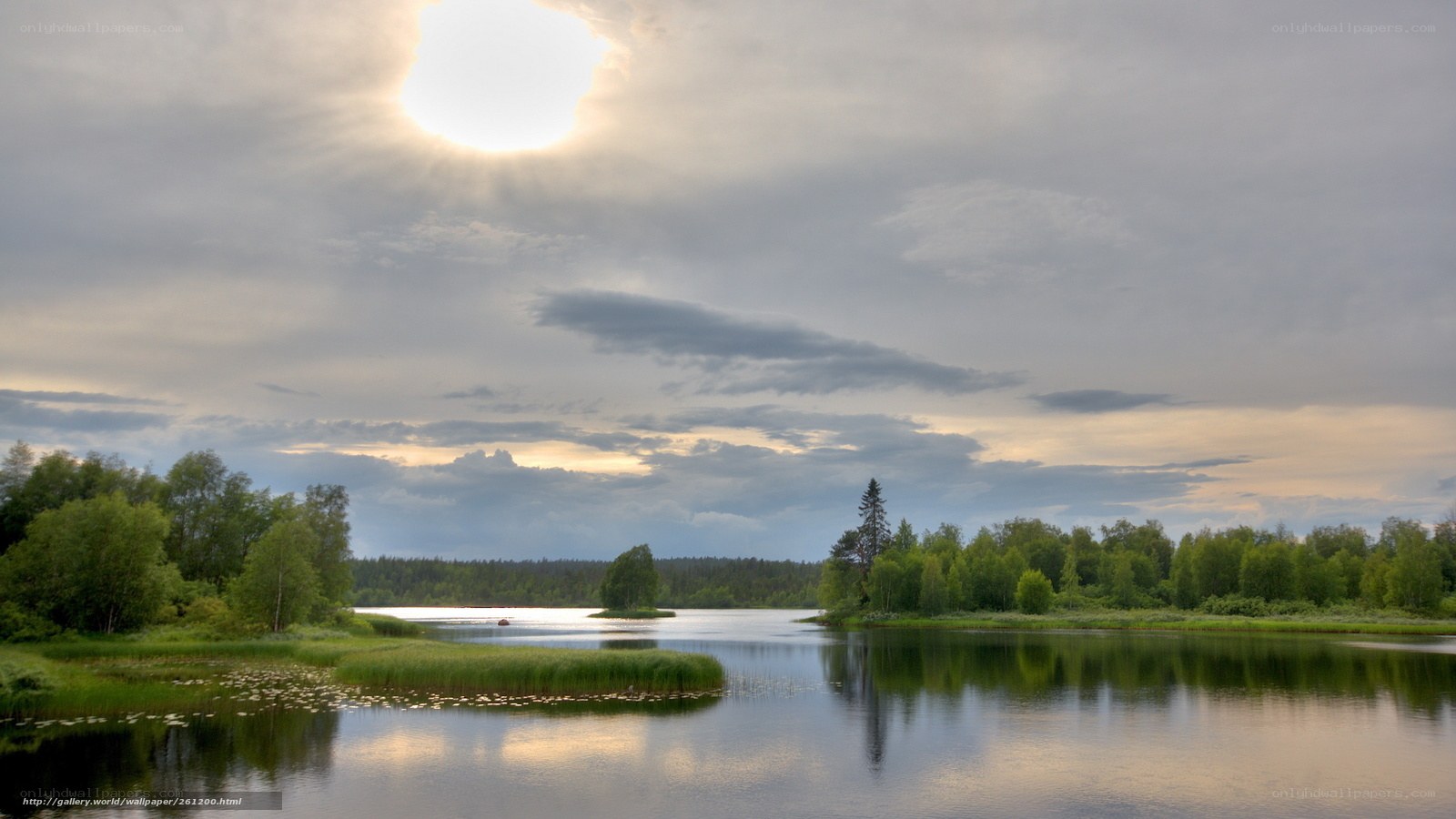 Sunset over a calm lake