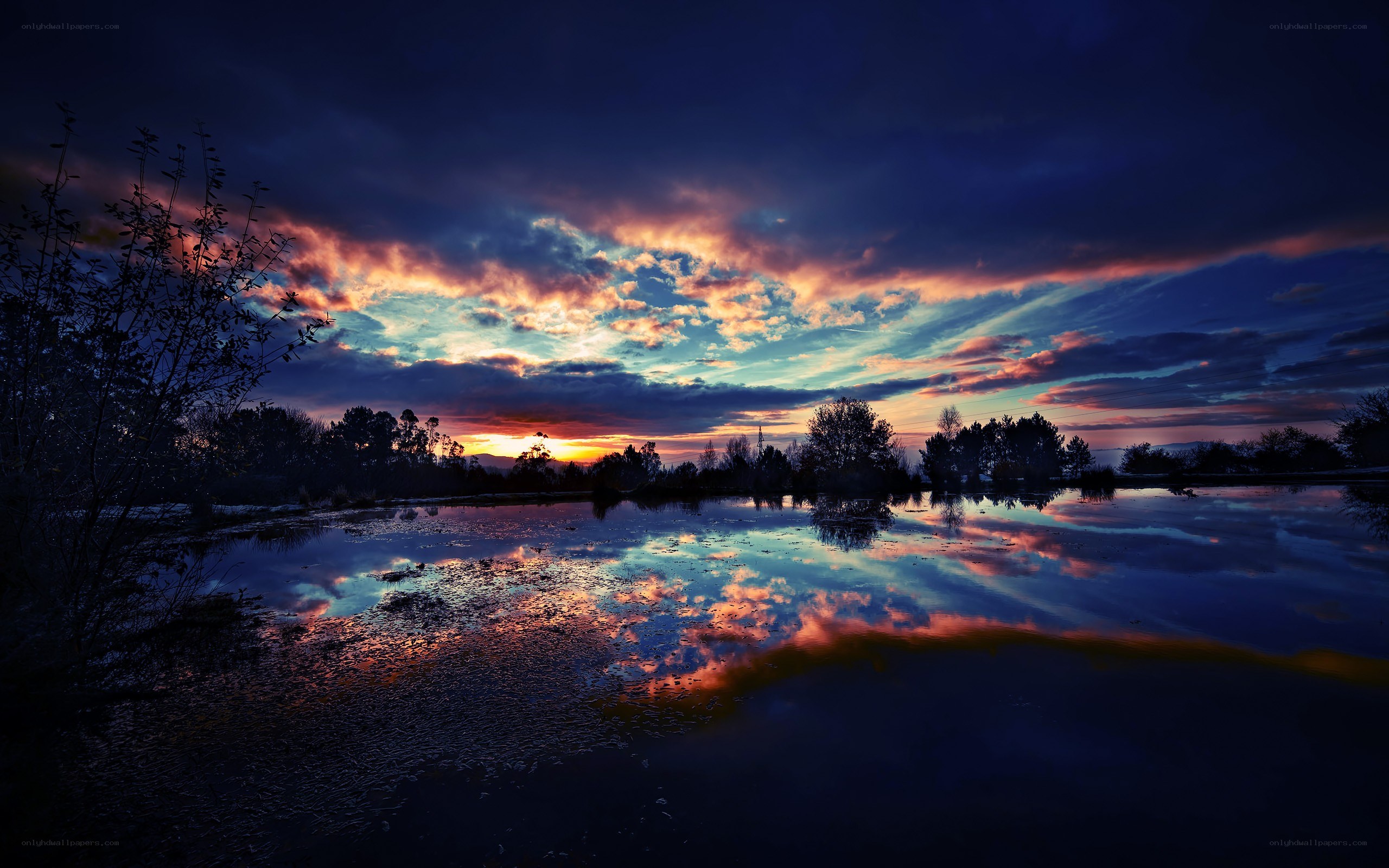 Sunset over a calm lake