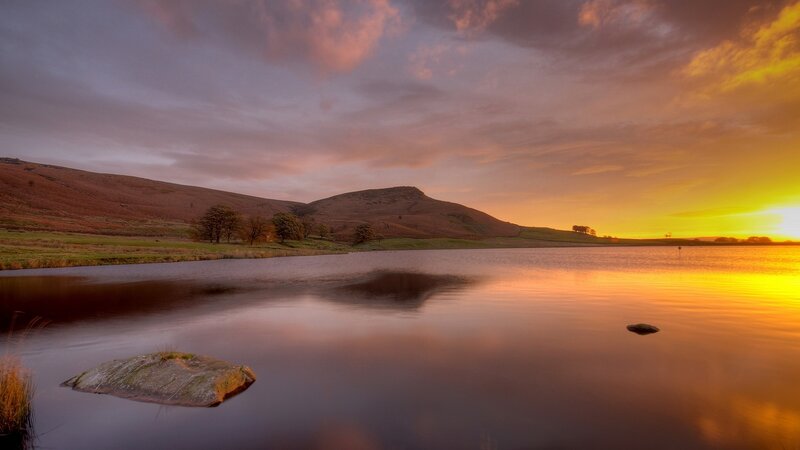 Sunset over a calm lake