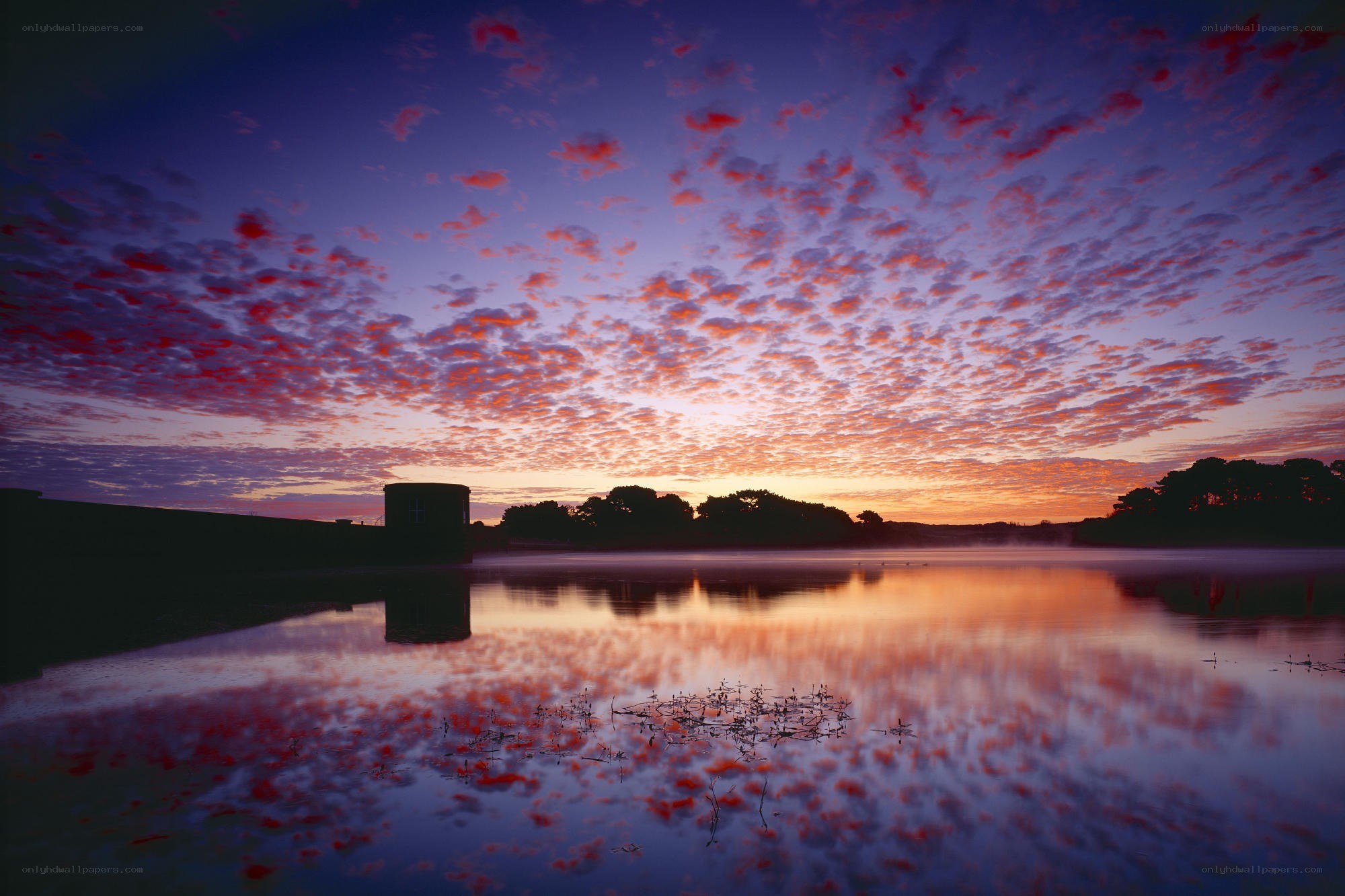 Sunset over a calm lake