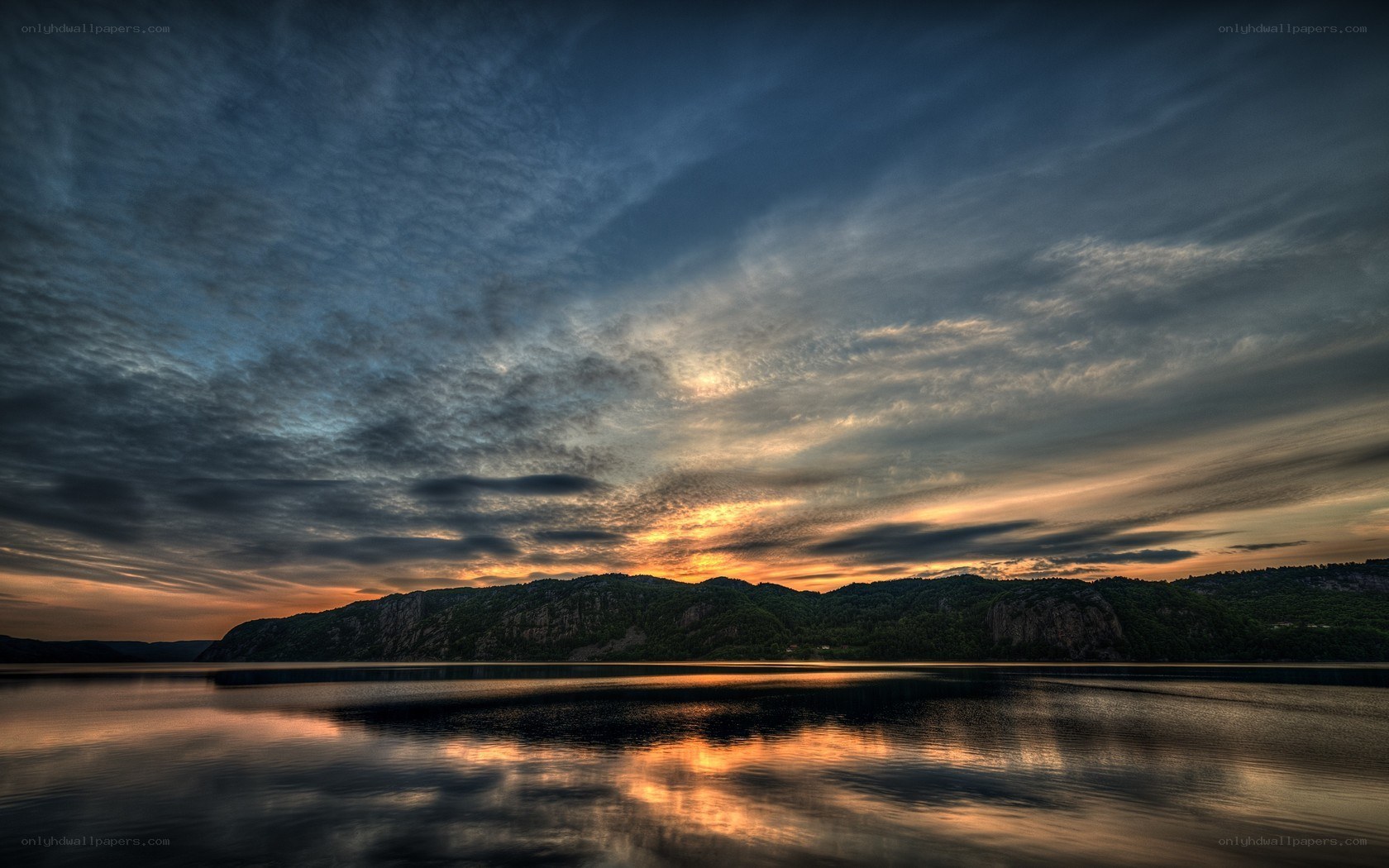Sunset over a calm lake