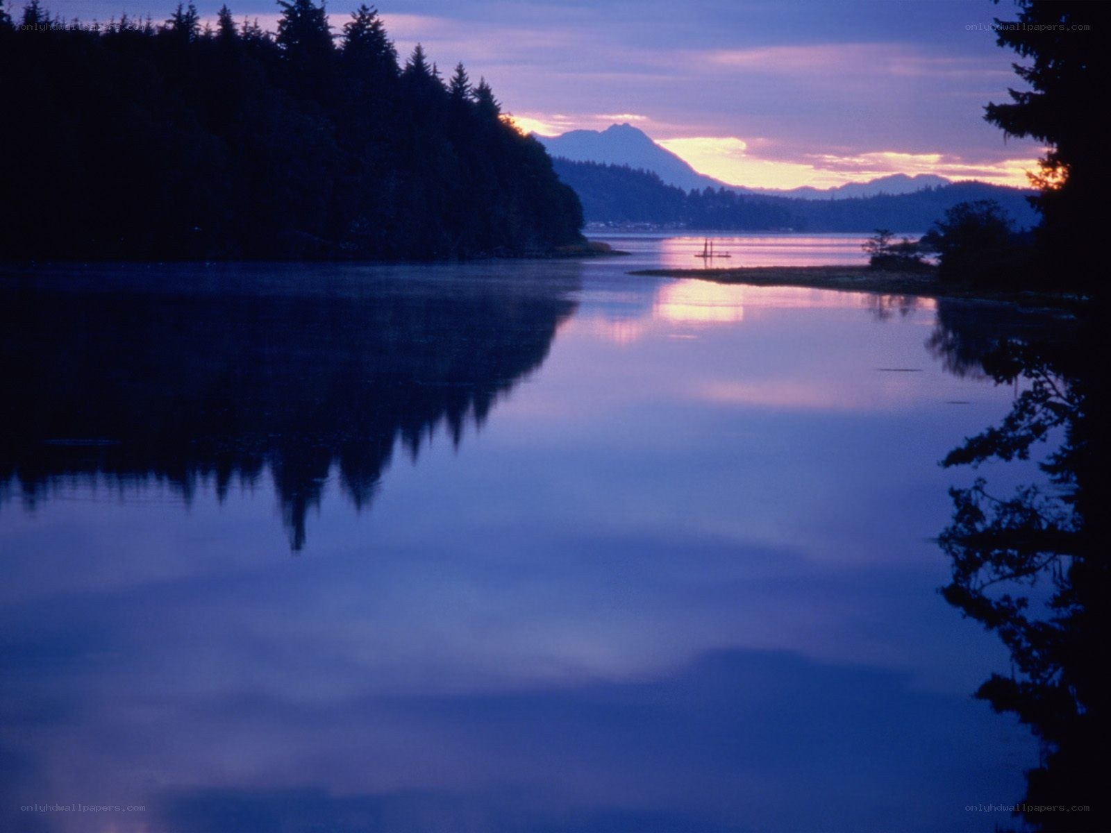 Sunset over a calm lake
