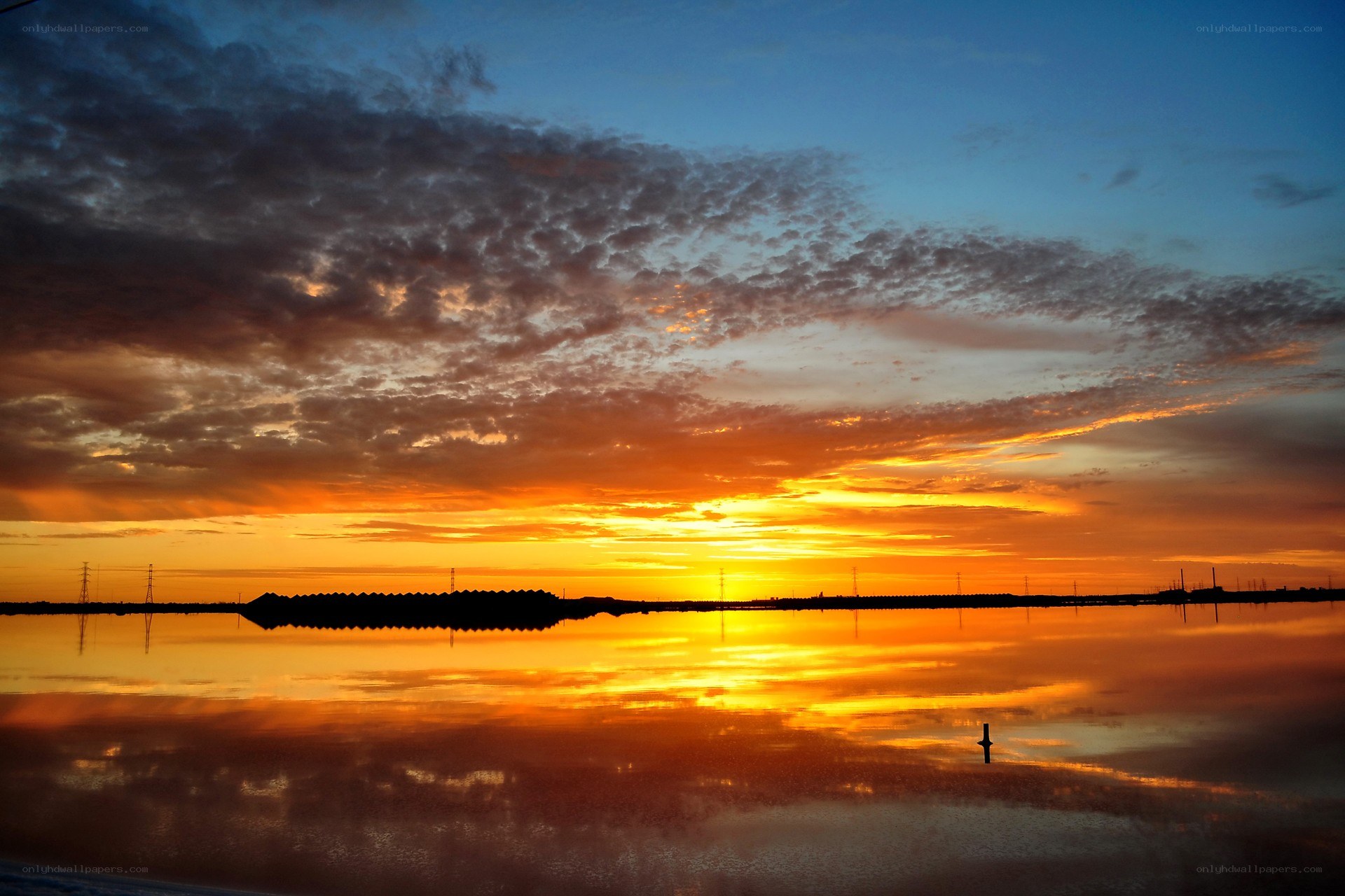 Sunset over a calm lake