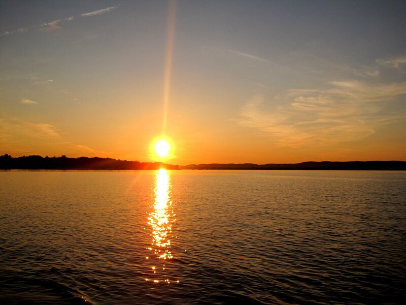 Sunset over a calm lake