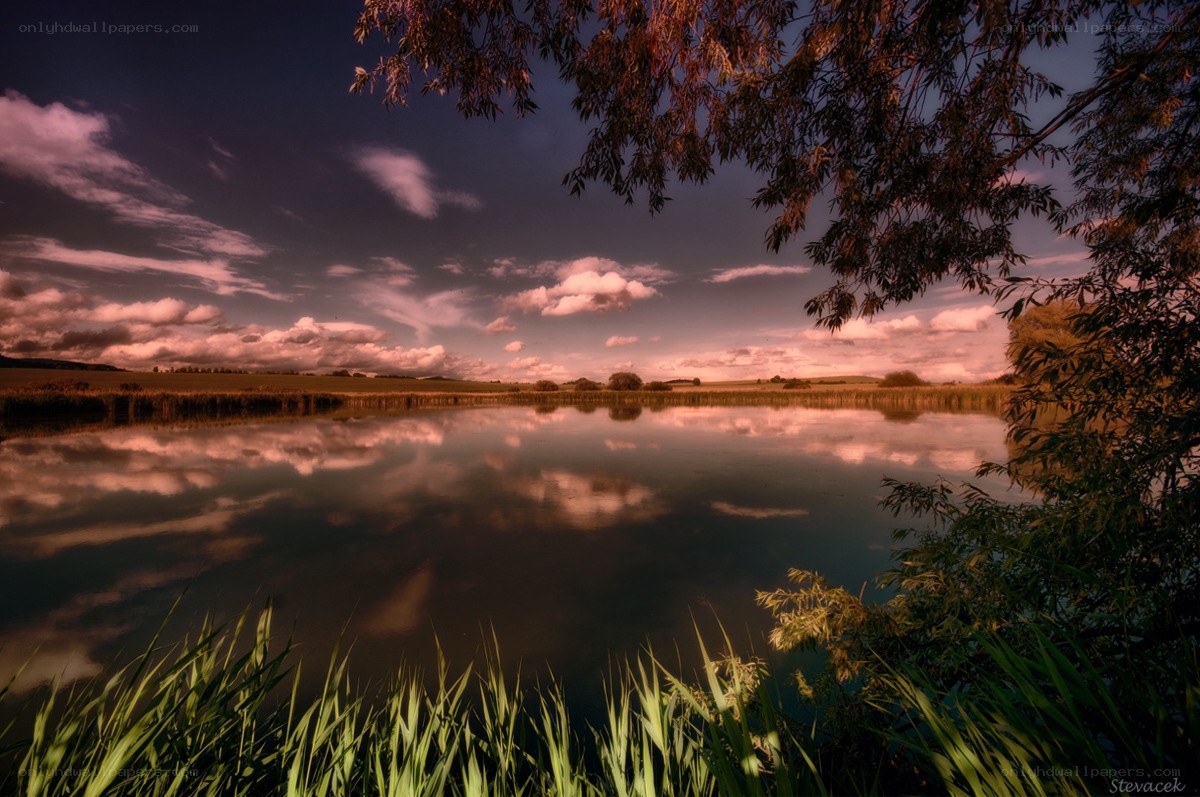 Sunset over a calm lake