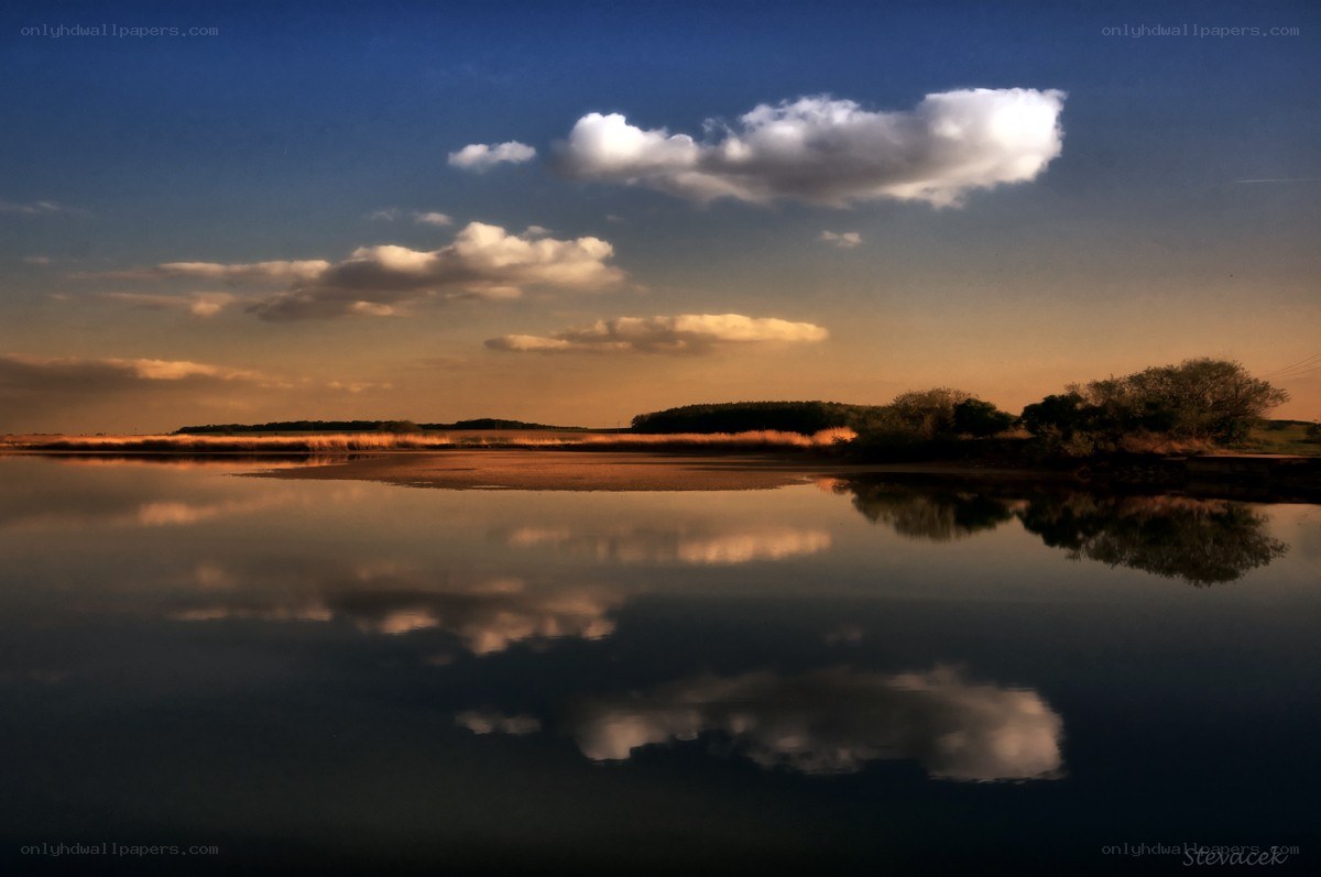 Sunset over a calm lake