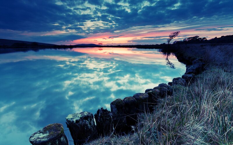 Sunset over a calm lake