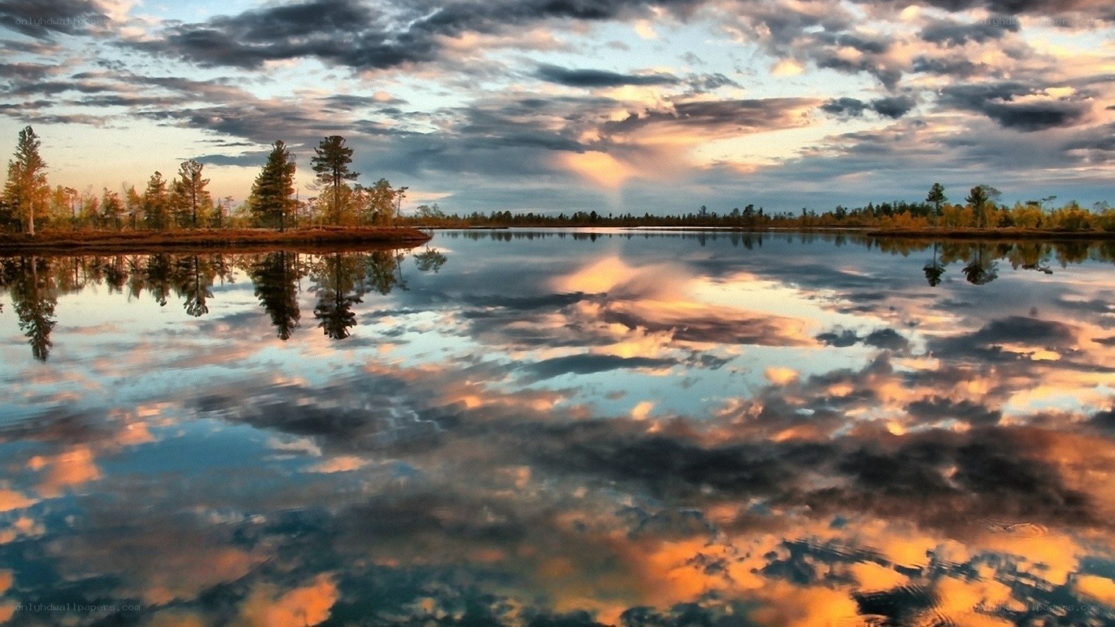 Sunset over a calm lake