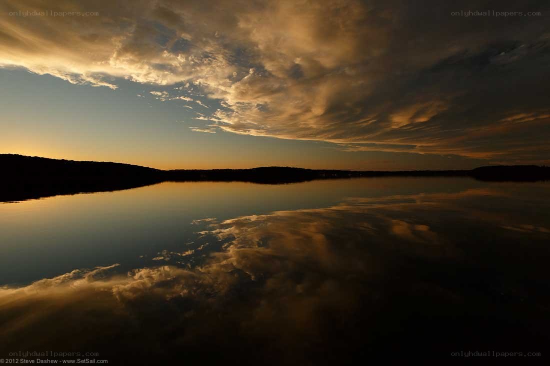 Sunset over a calm lake