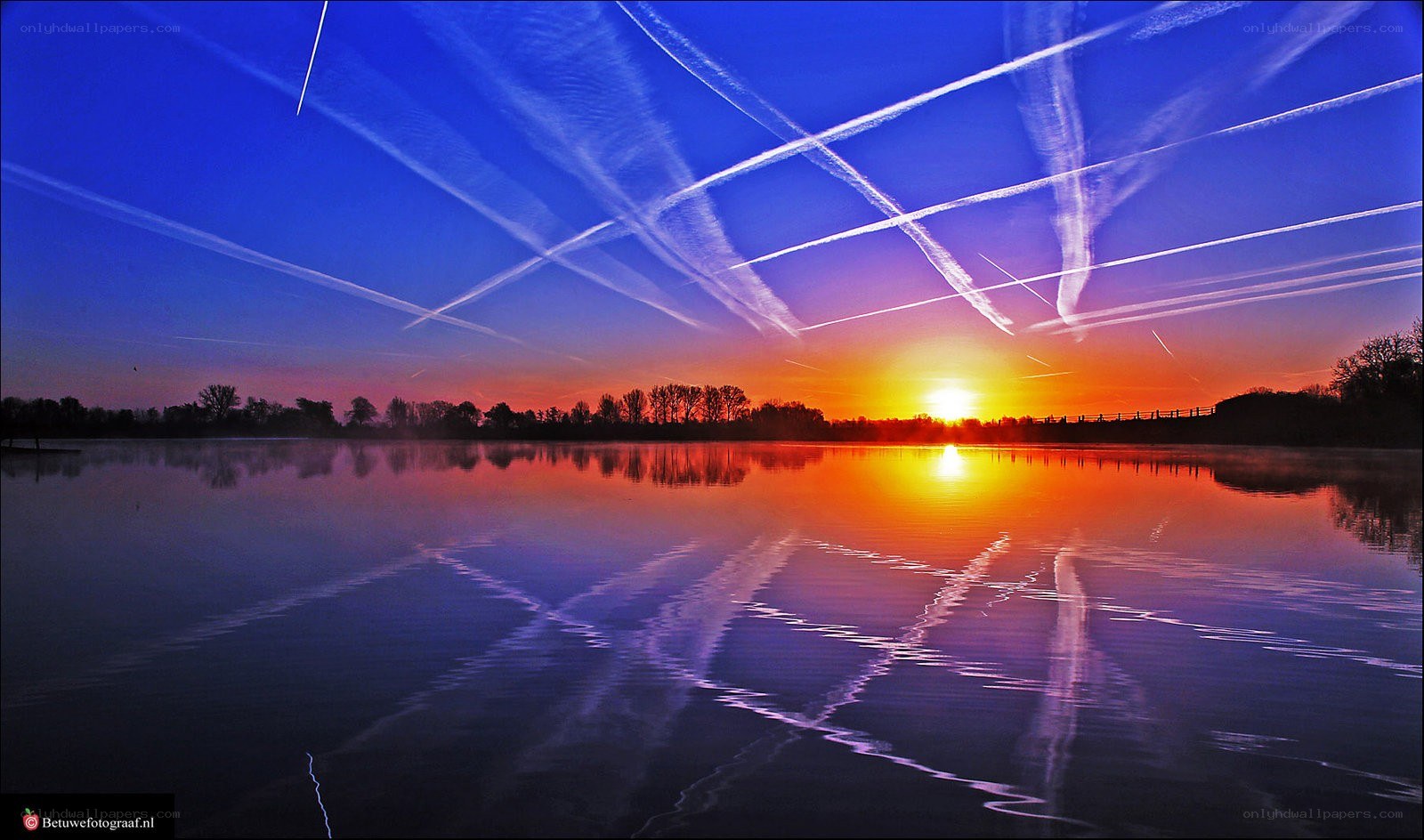 Sunset over a calm lake