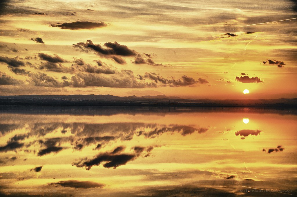Sunset over a calm lake
