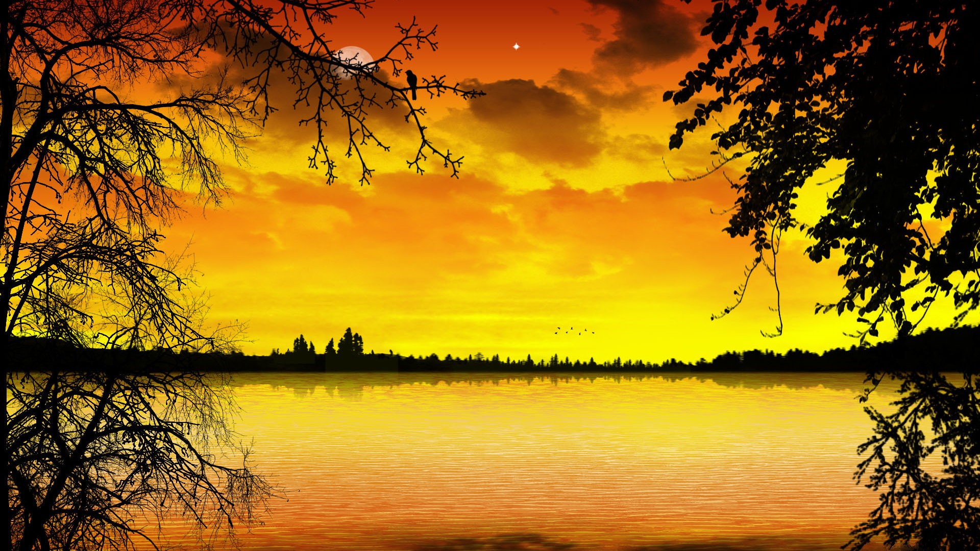 sunset over a calm lake