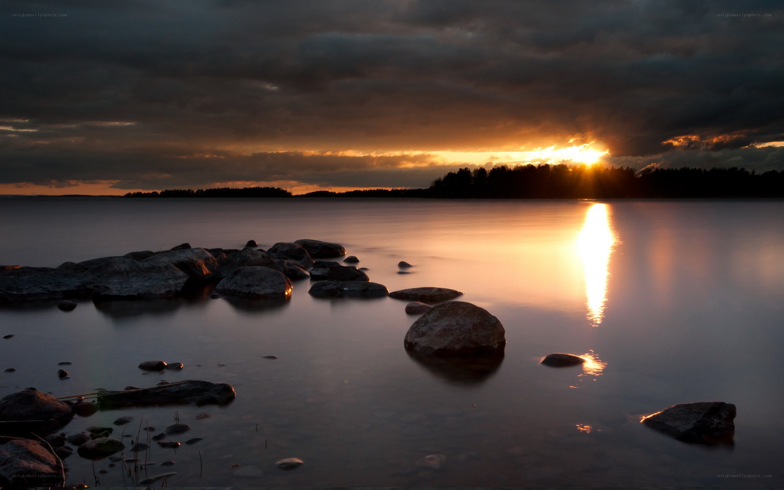 Sunset over a calm lake