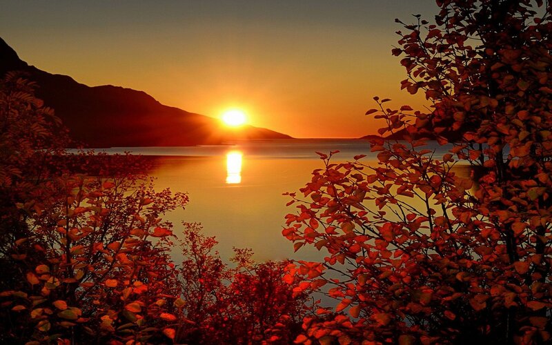 Sunset over a calm lake