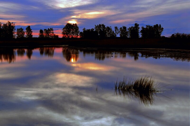 Sunset over a calm lake