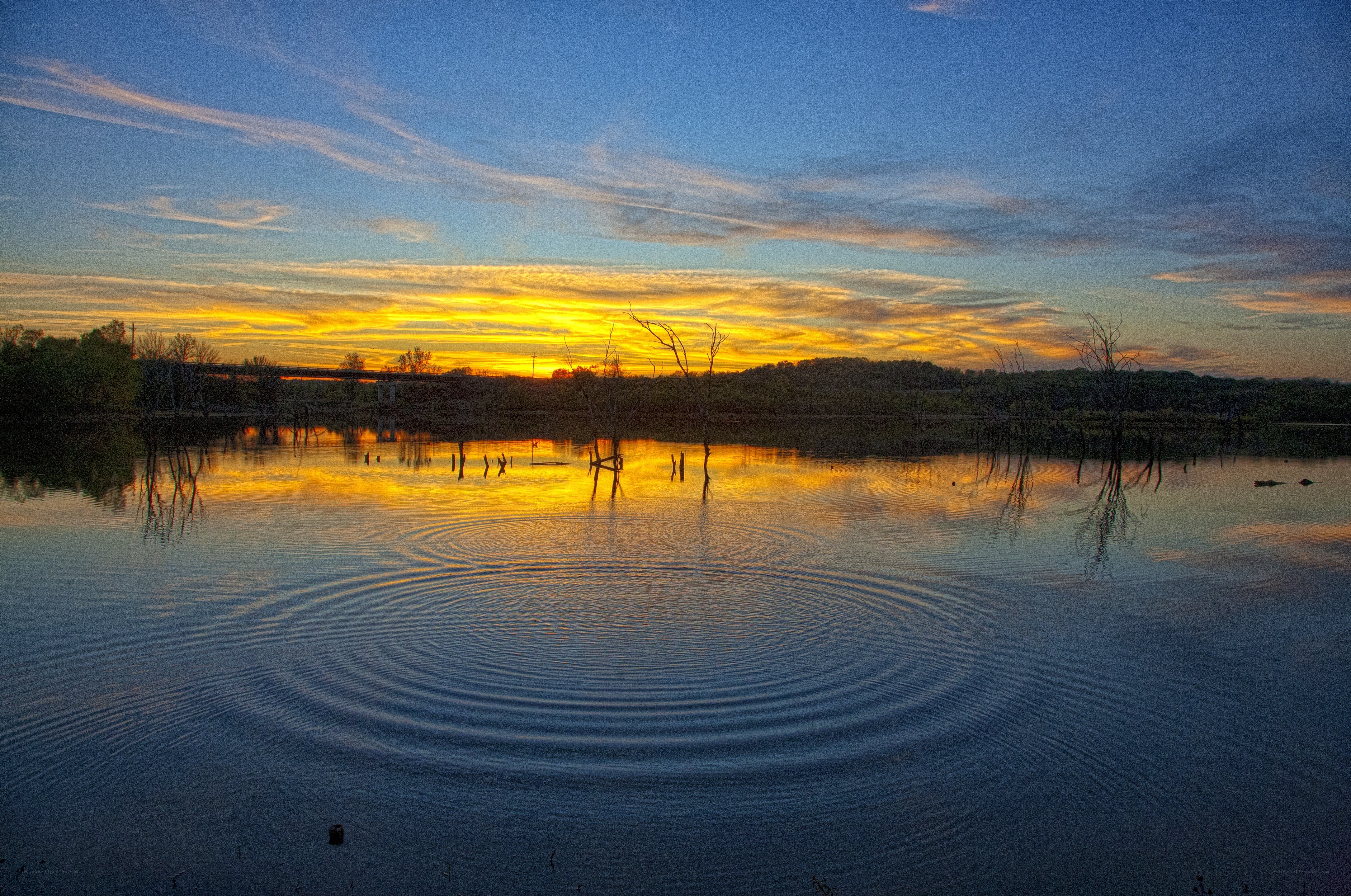 Sunset over a calm lake