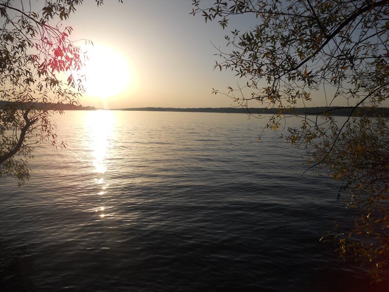 Sunset over a calm lake