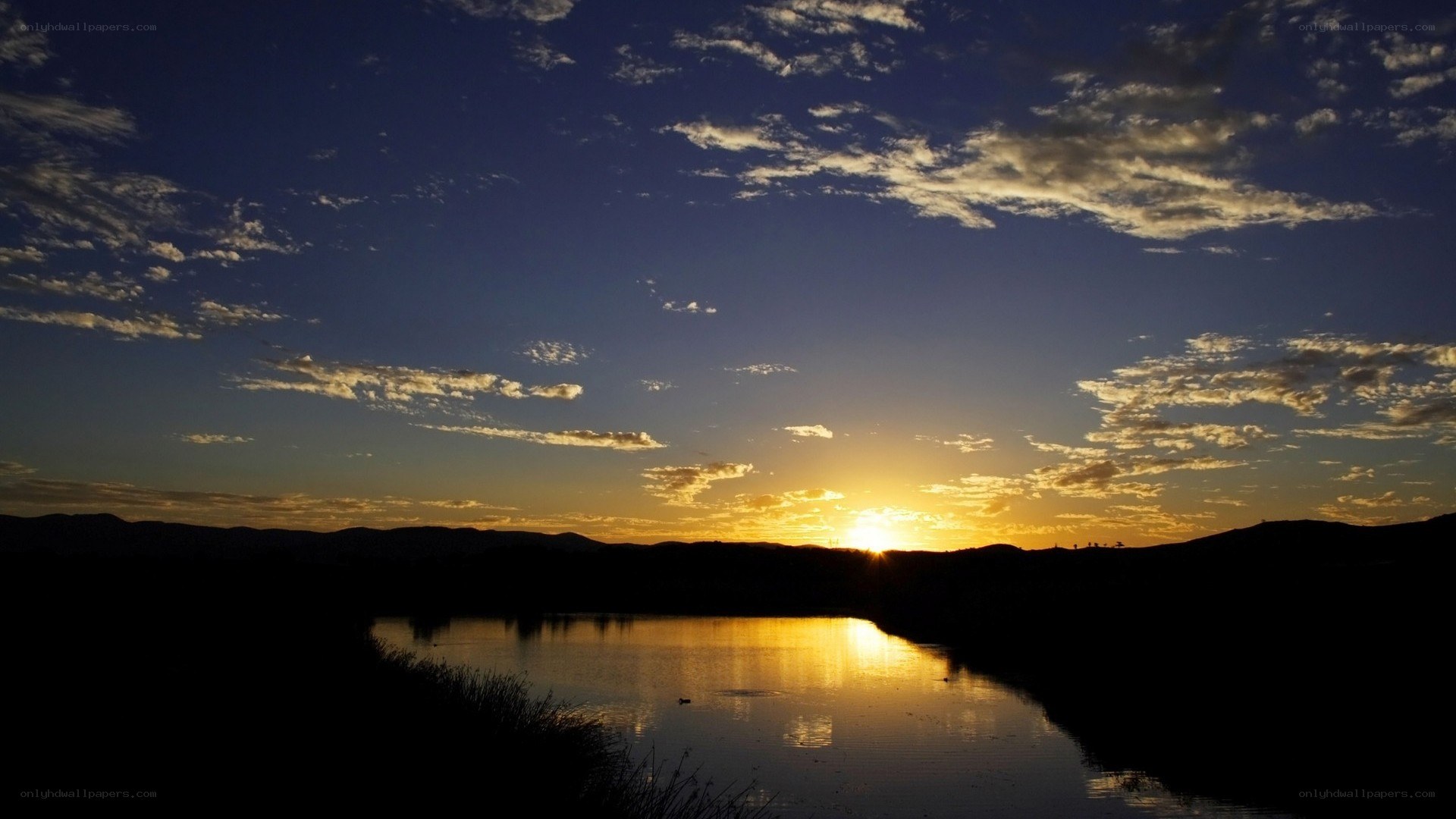 Sunset over a calm lake