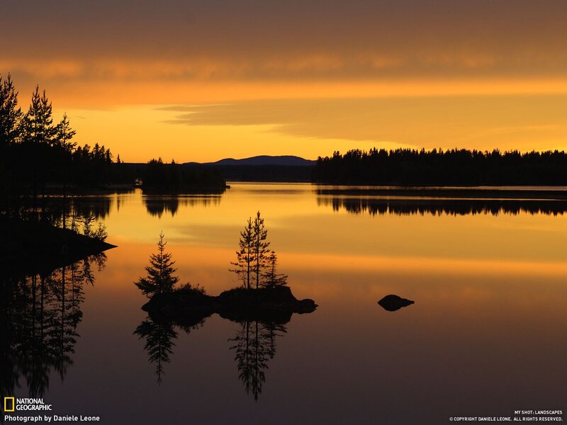 Sunset over a calm lake