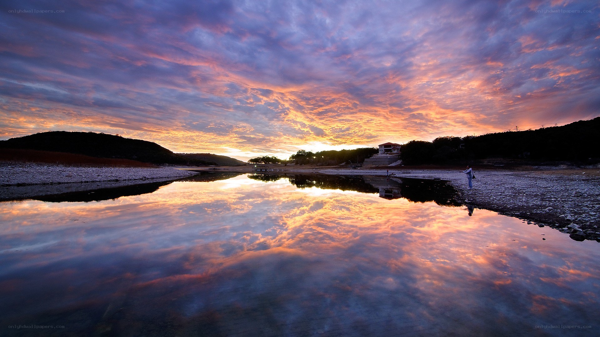 Sunset over a calm lake